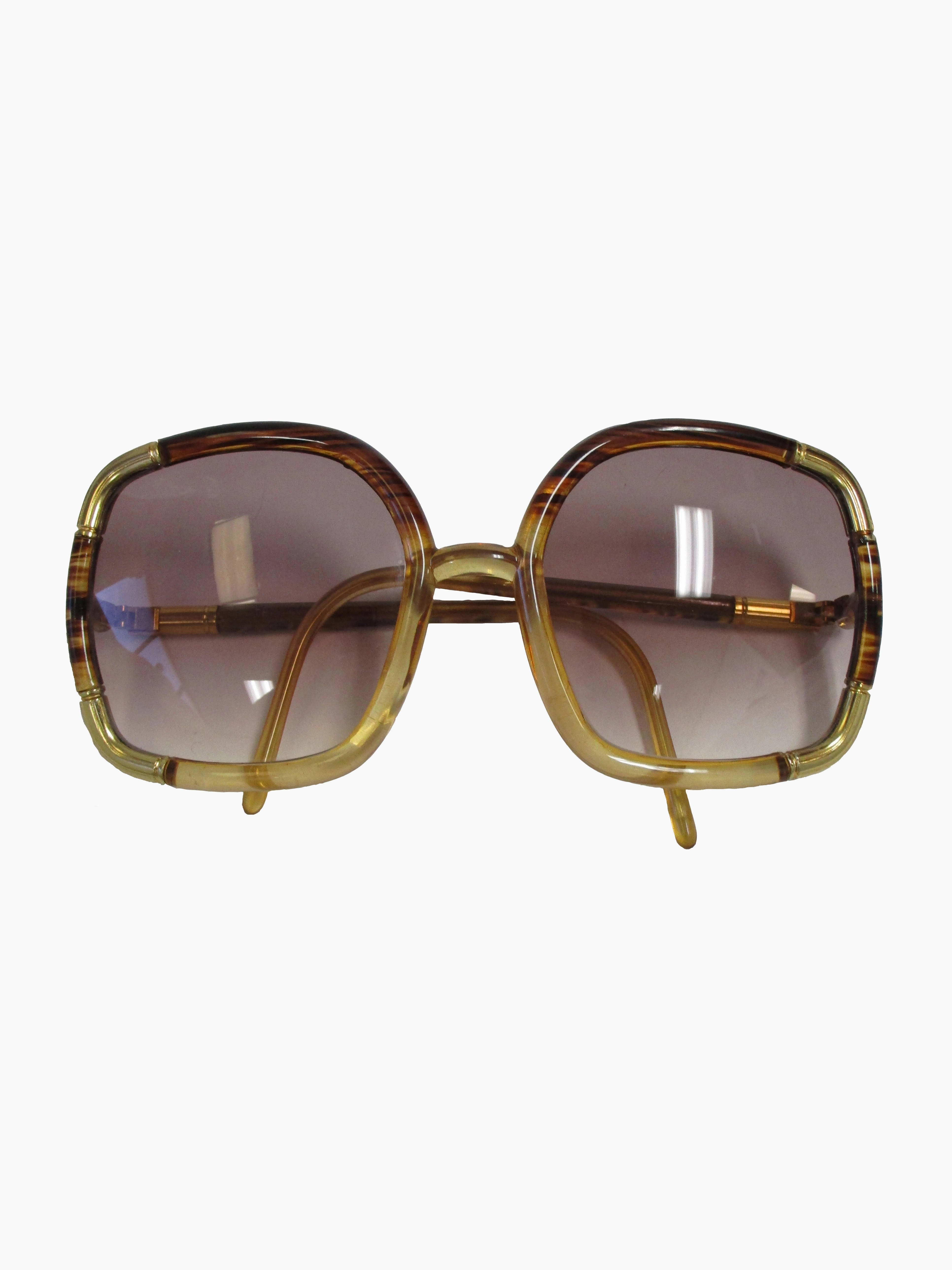 1970s Ted Lapidus Paris Gold Accented Tortoise Over-sized Sunglasses
