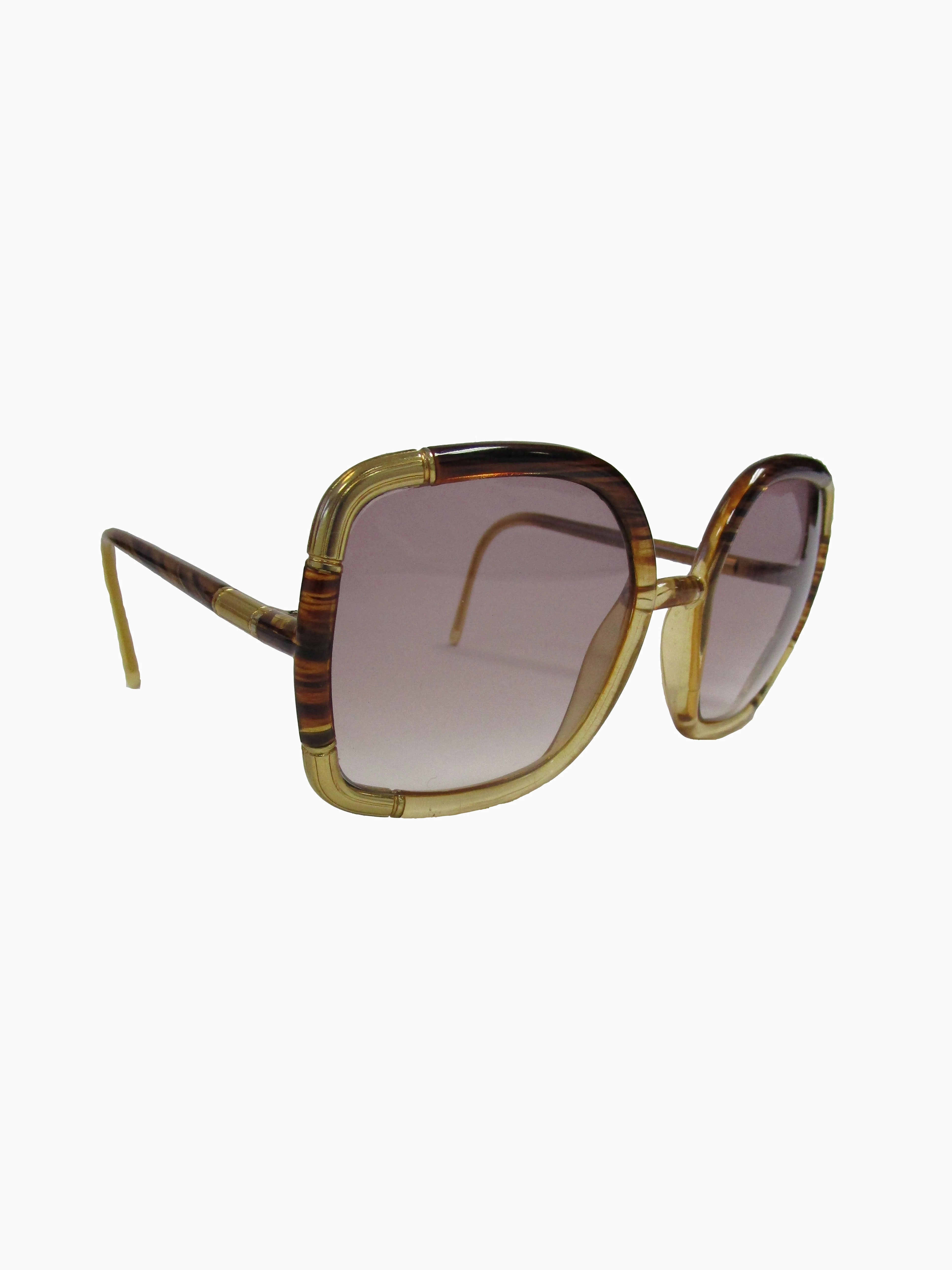 1970s Ted Lapidus Paris Gold Accented Tortoise Over-sized Sunglasses