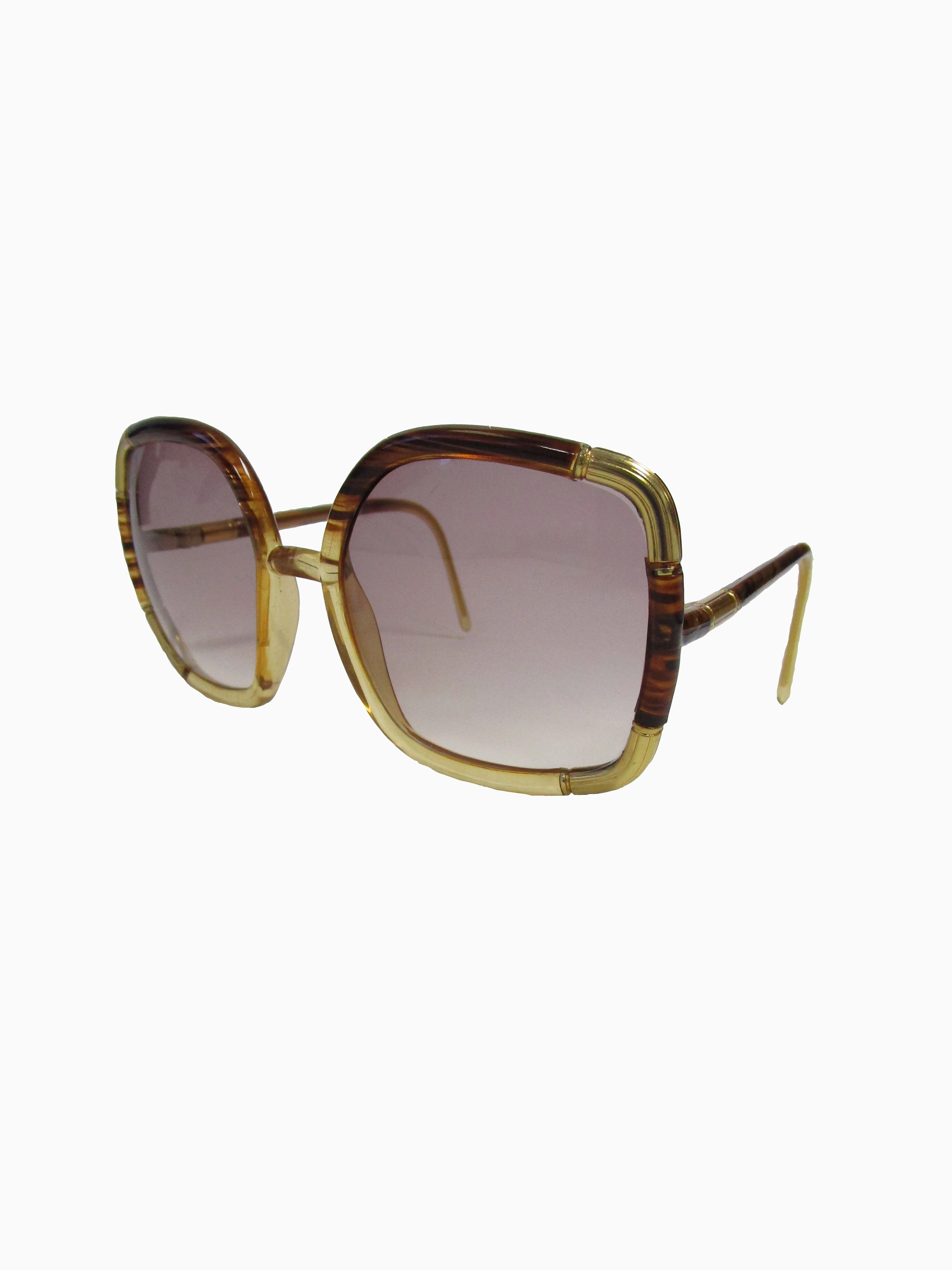 1970s Ted Lapidus Paris Gold Accented Tortoise Over-sized Sunglasses
