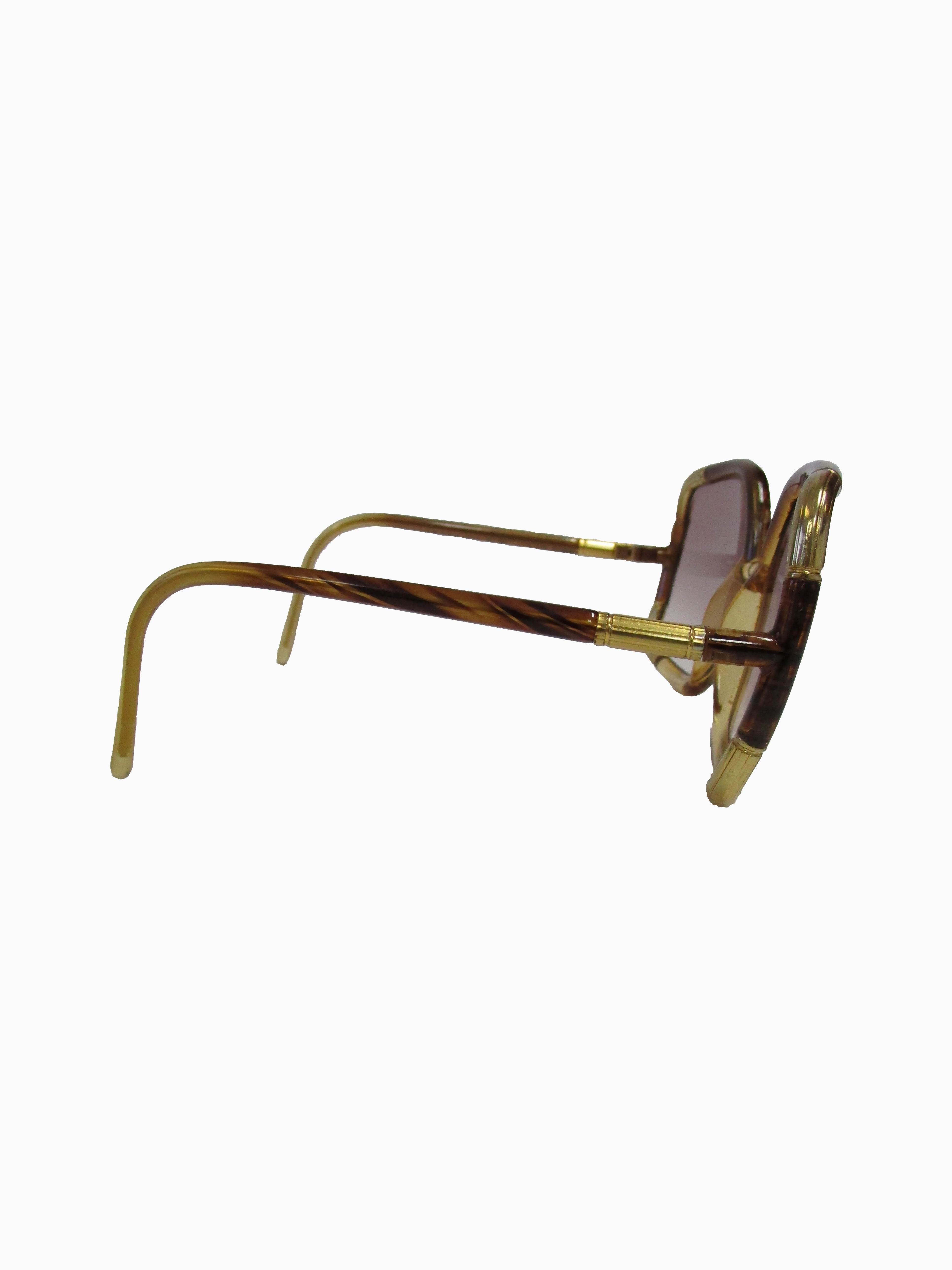 1970s Ted Lapidus Paris Gold Accented Tortoise Over-sized Sunglasses