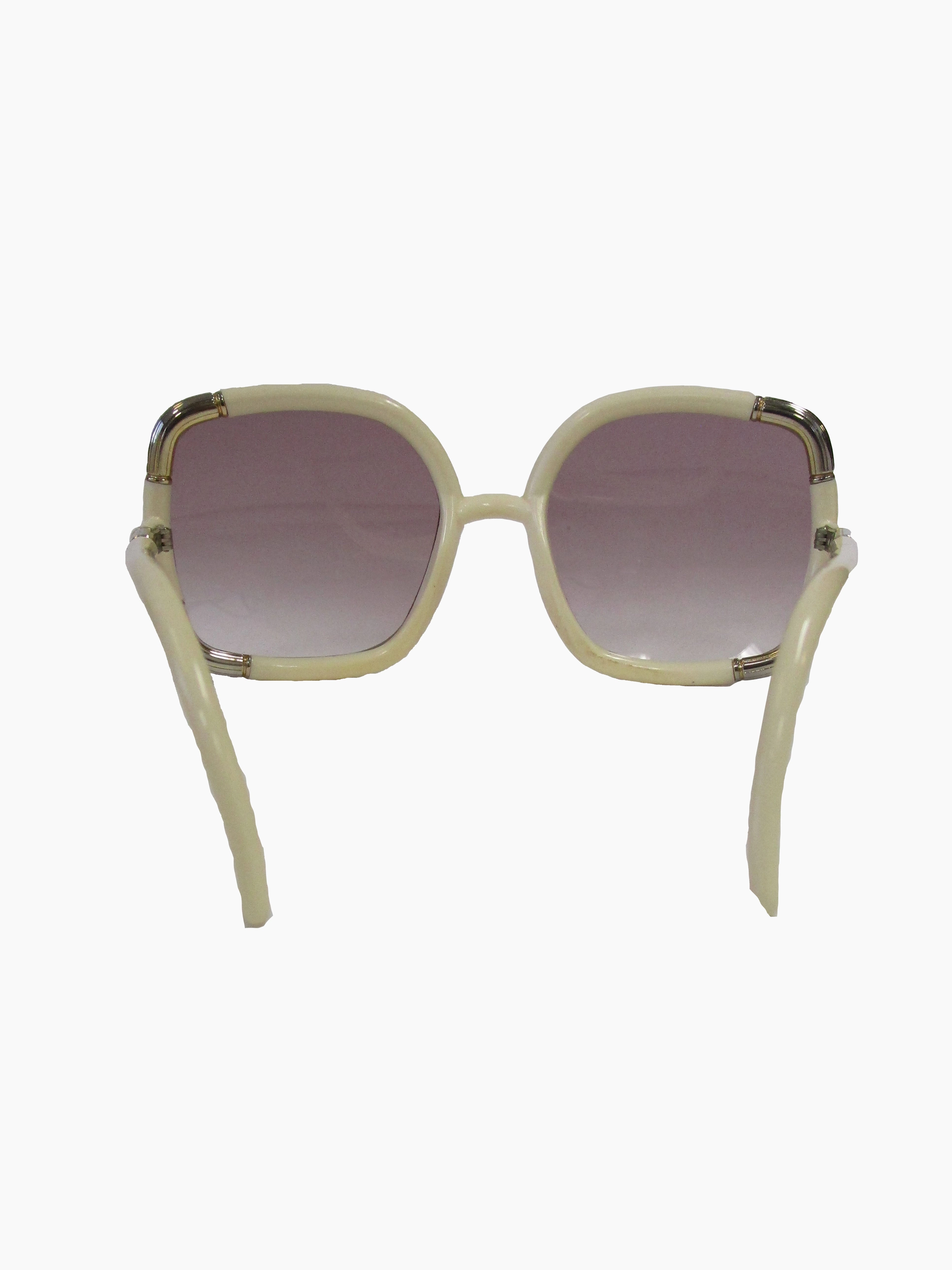 1970s Ted Lapidus Paris Ivory and Gold Hardware Over-sized Sunglasses