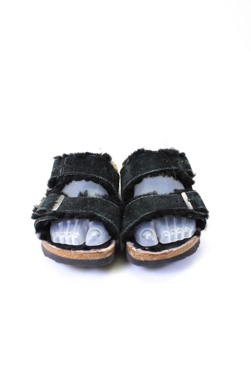 Birkenstock Womens Shearling Lined Double Strap Slide Sandals Back Suede
