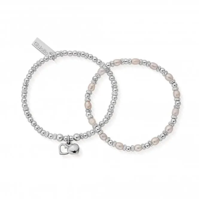 Chlobo Jewellery Confetti Falls Silver Forever Love Pearl 18cm Set SBSETFOREVER18