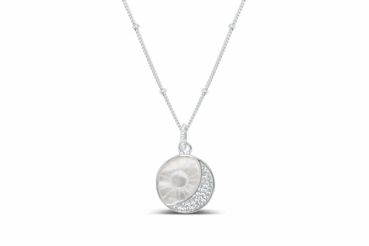 Classy Girls Wear Pearls - MOP Sun and Moon Silver Necklace