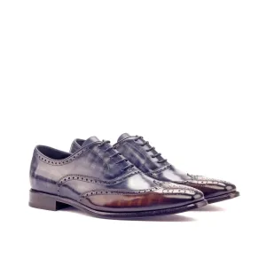 Dapperfam Shoes DapperFam Aeron in Brown / Grey / Denim Men's Hand-Painted Patina Full Brogue