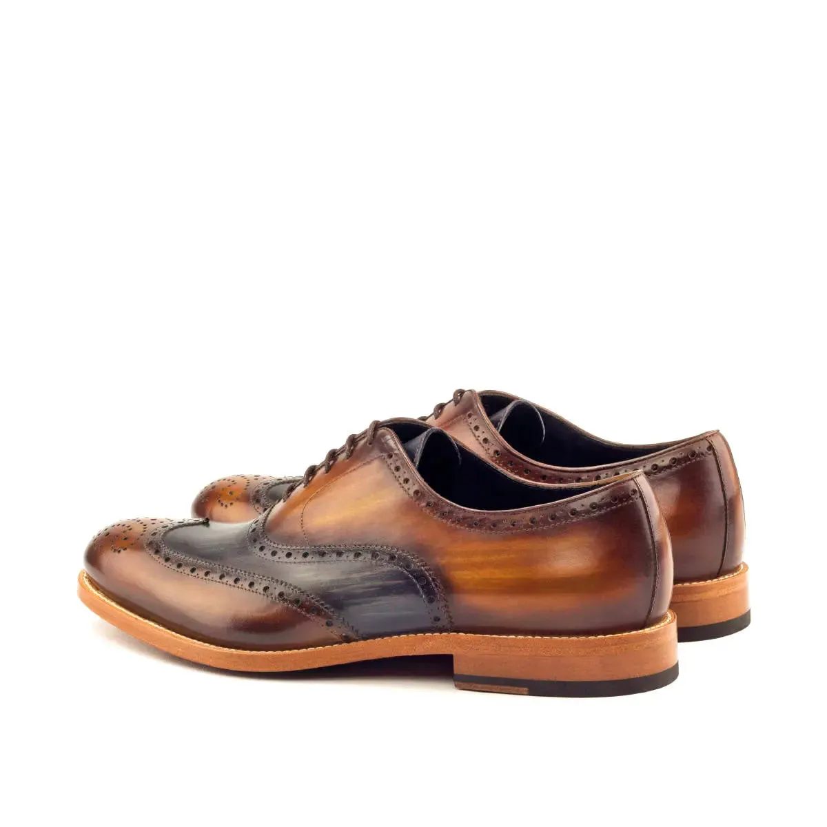 Dapperfam Shoes DapperFam Aeron in Cognac / Grey Men's Hand-Painted Patina Full Brogue