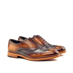 Dapperfam Shoes DapperFam Aeron in Cognac / Grey Men's Hand-Painted Patina Full Brogue