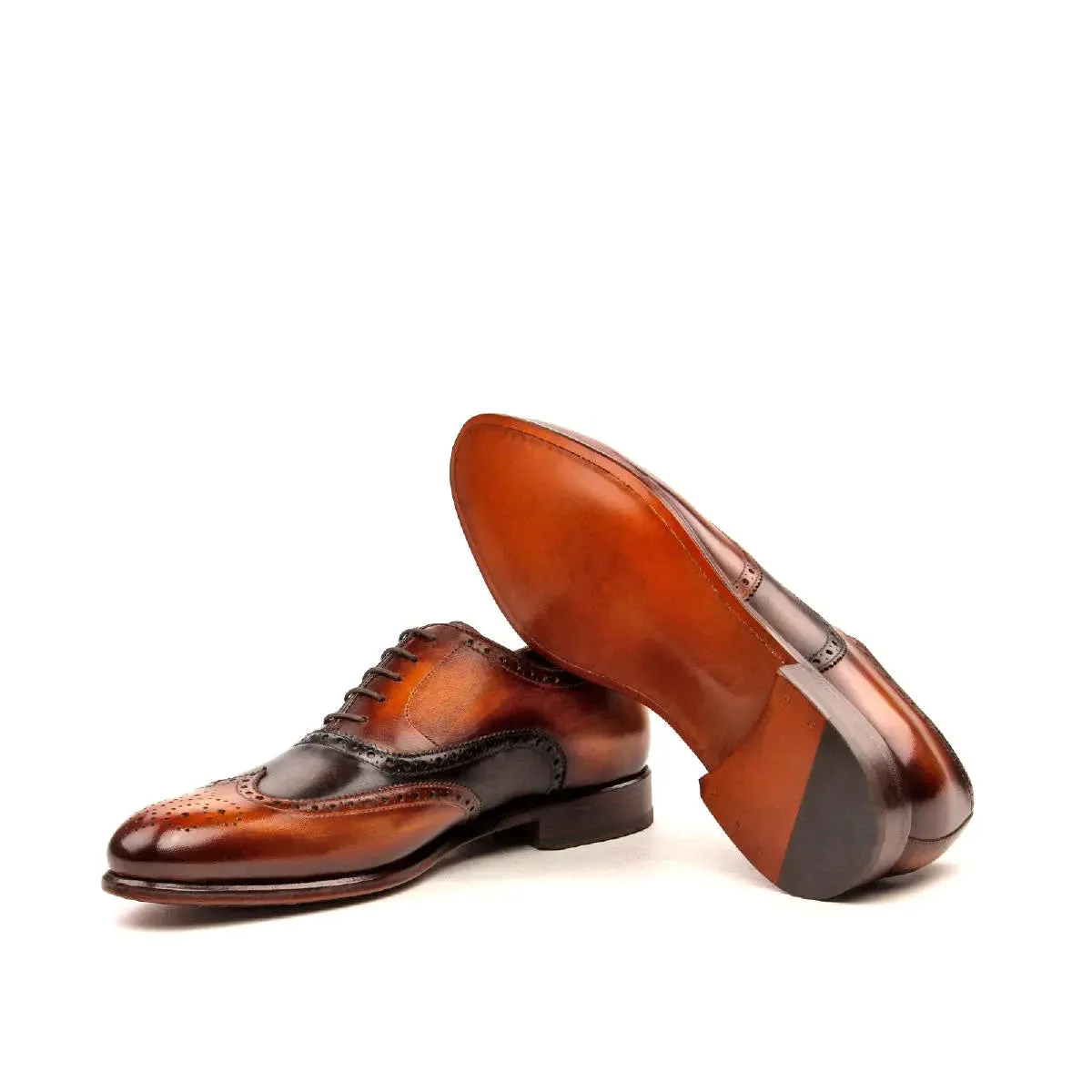 Dapperfam Shoes DapperFam Aeron in Dark Brown / Cognac Men's Italian Leather & Hand-Painted Patina Full Brogue