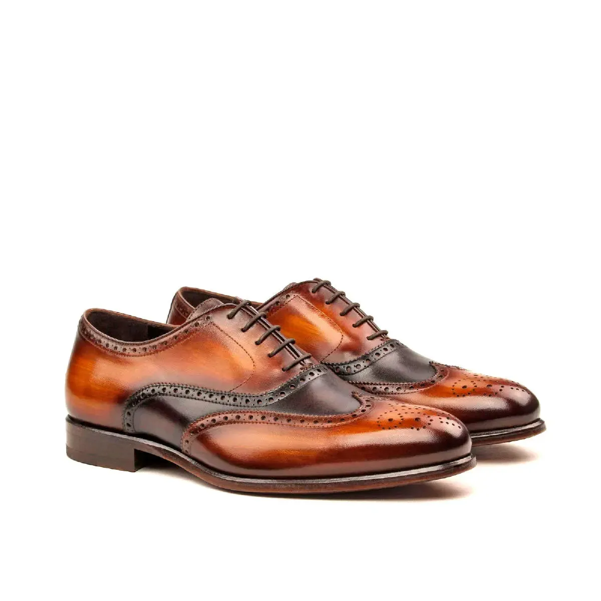 Dapperfam Shoes DapperFam Aeron in Dark Brown / Cognac Men's Italian Leather & Hand-Painted Patina Full Brogue