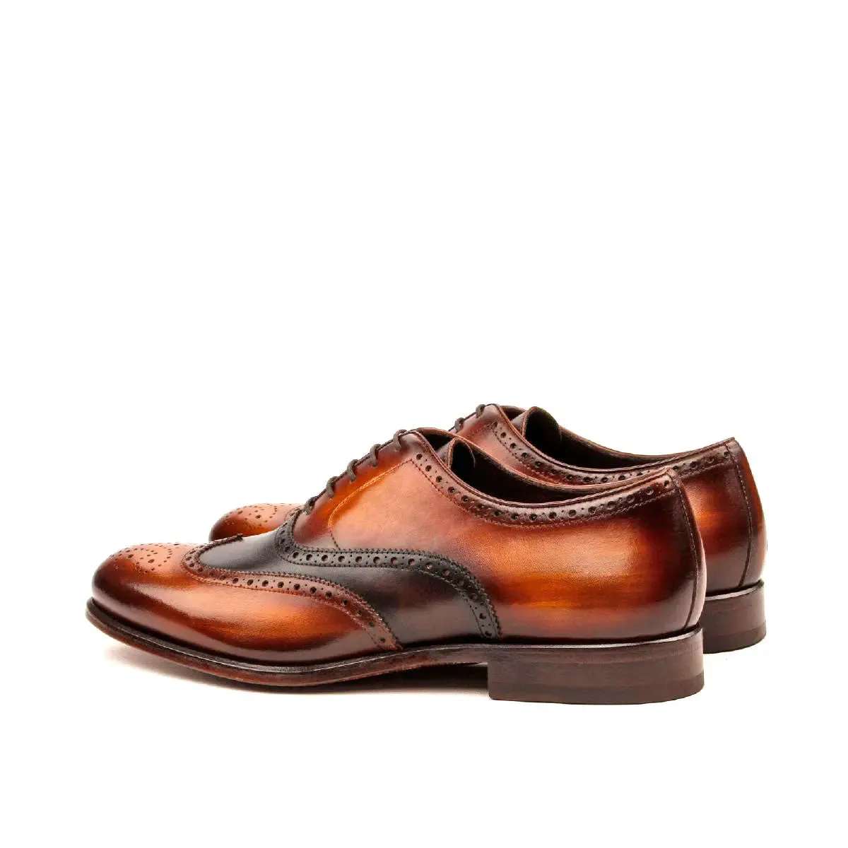 Dapperfam Shoes DapperFam Aeron in Dark Brown / Cognac Men's Italian Leather & Hand-Painted Patina Full Brogue