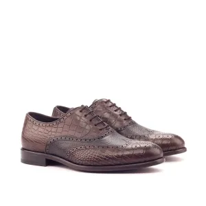 Dapperfam Shoes DapperFam Aeron in Dark Brown Men's Italian Embossed & Pebble Grain Leather Full Brogue