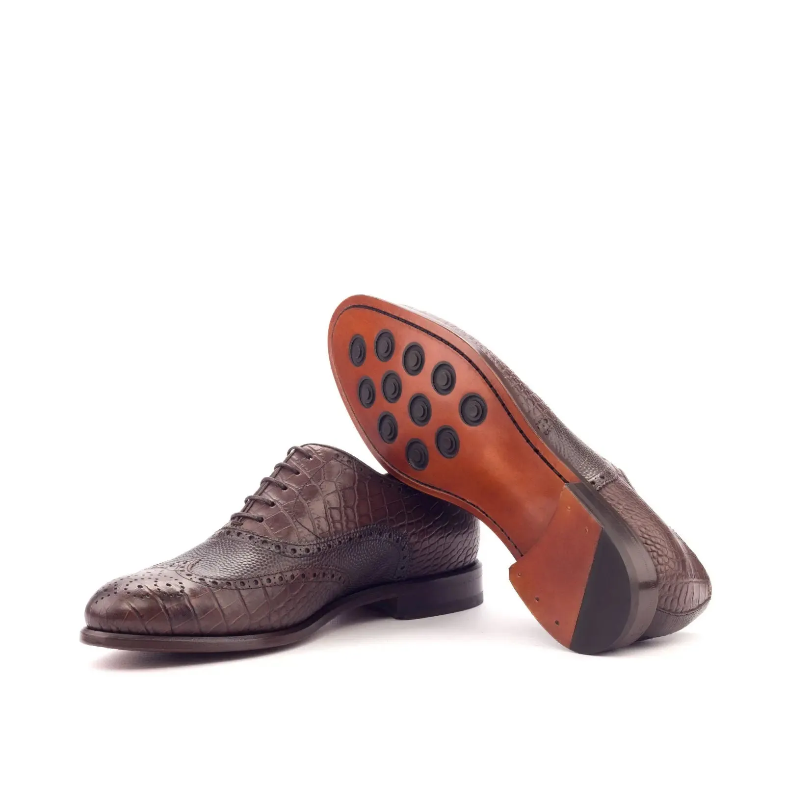 Dapperfam Shoes DapperFam Aeron in Dark Brown Men's Italian Embossed & Pebble Grain Leather Full Brogue