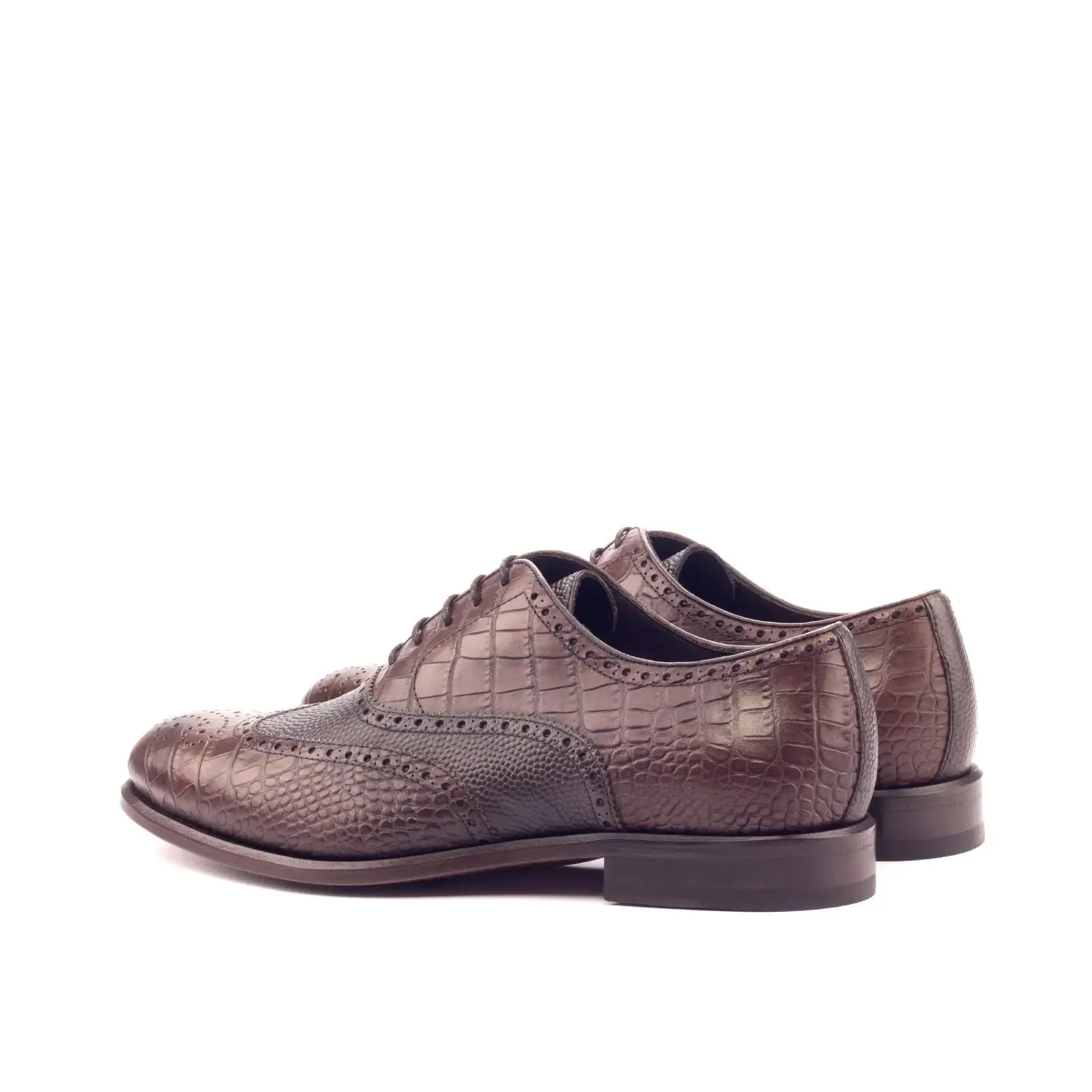 Dapperfam Shoes DapperFam Aeron in Dark Brown Men's Italian Embossed & Pebble Grain Leather Full Brogue