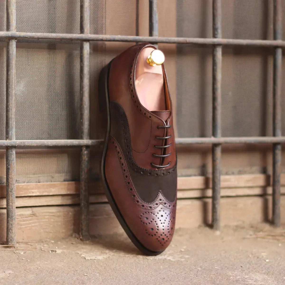Dapperfam Shoes DapperFam Aeron in Dark Brown Men's Lux Suede & Italian Leather Full Brogue