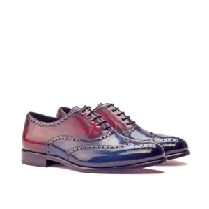 Dapperfam Shoes DapperFam Aeron in Denim / Burgundy Men's Hand-Painted Patina Full Brogue