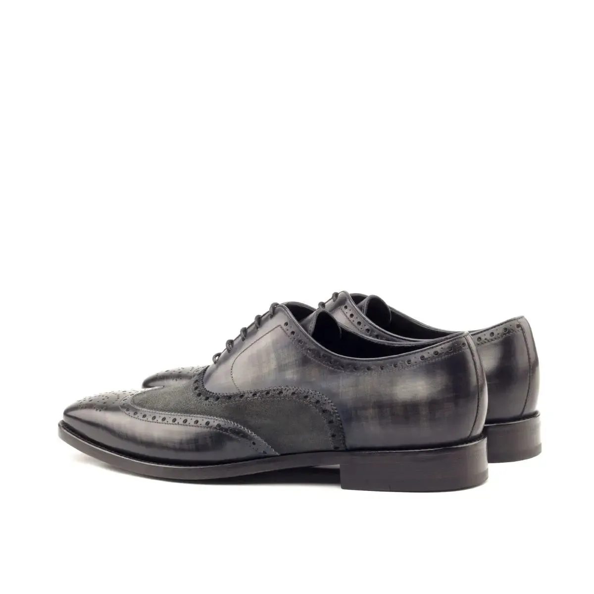 Dapperfam Shoes DapperFam Aeron in Grey Men's Lux Suede & Hand-Painted Patina Full Brogue