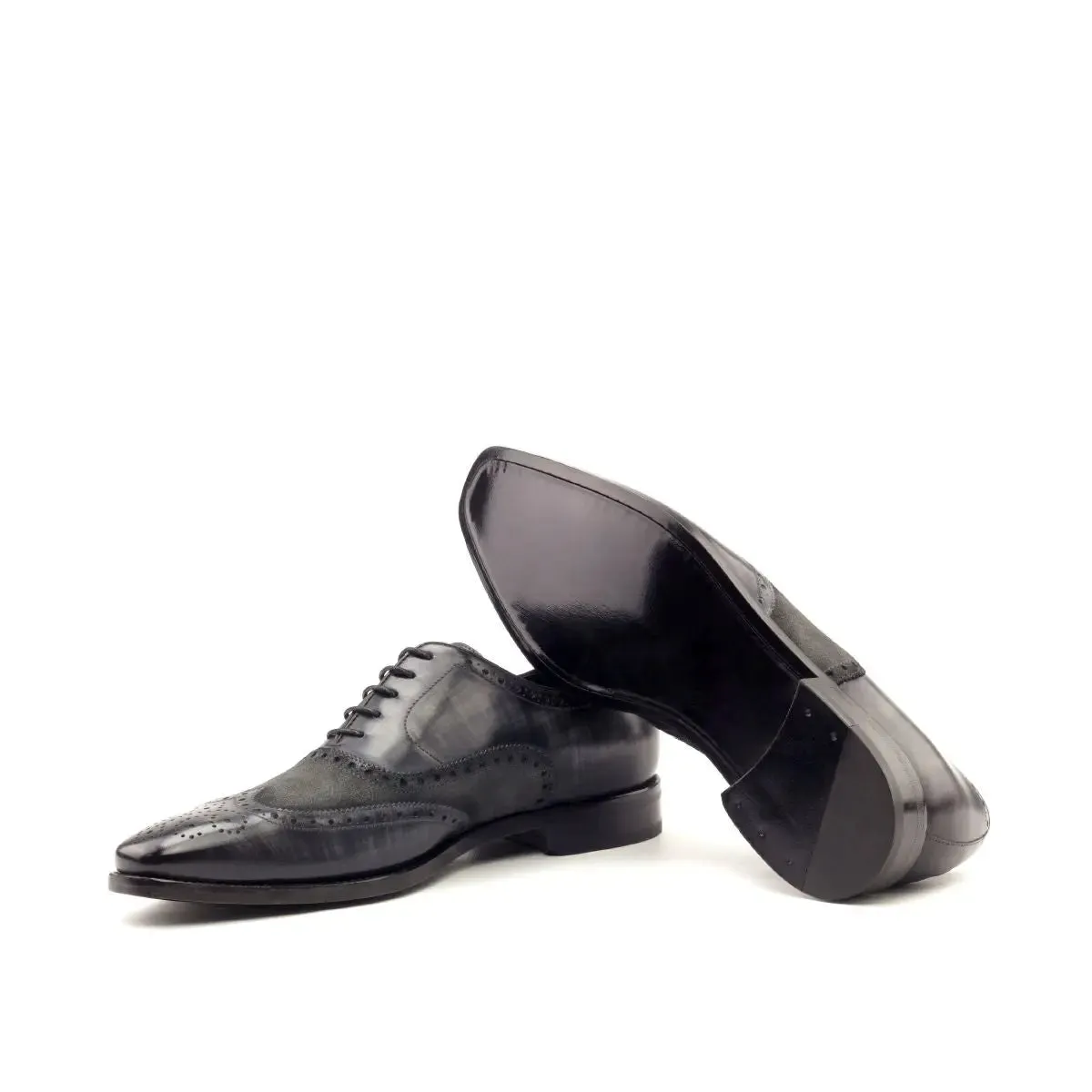 Dapperfam Shoes DapperFam Aeron in Grey Men's Lux Suede & Hand-Painted Patina Full Brogue