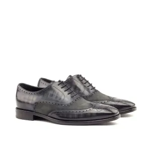 Dapperfam Shoes DapperFam Aeron in Grey Men's Lux Suede & Hand-Painted Patina Full Brogue
