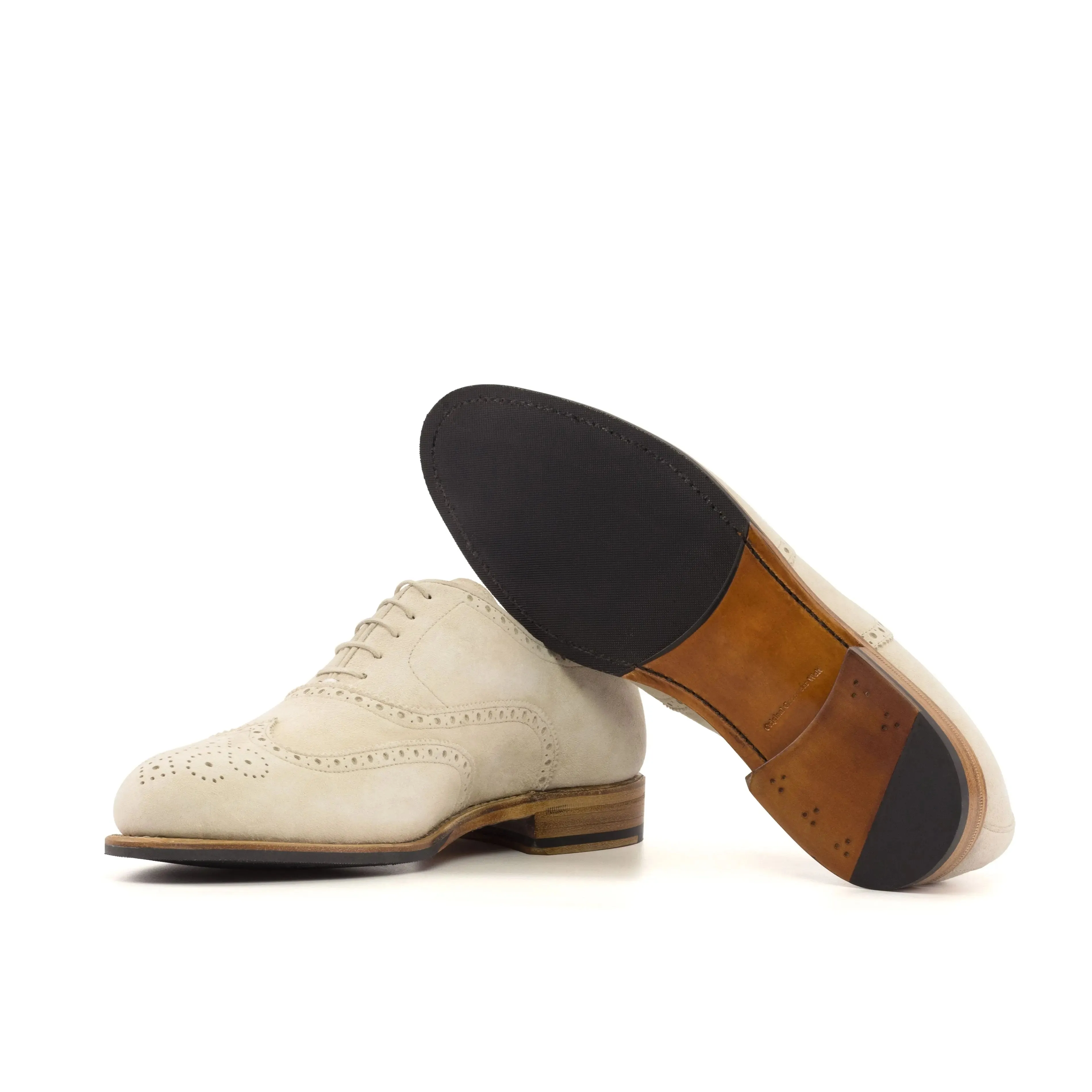 Dapperfam Shoes DapperFam Aeron in Ivory Men's Italian Suede Full Brogue