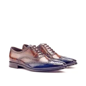 Dapperfam Shoes DapperFam Aeron in Med Brown / Brown / Denim Men's Italian Leather & Hand-Painted Patina Full Brogue