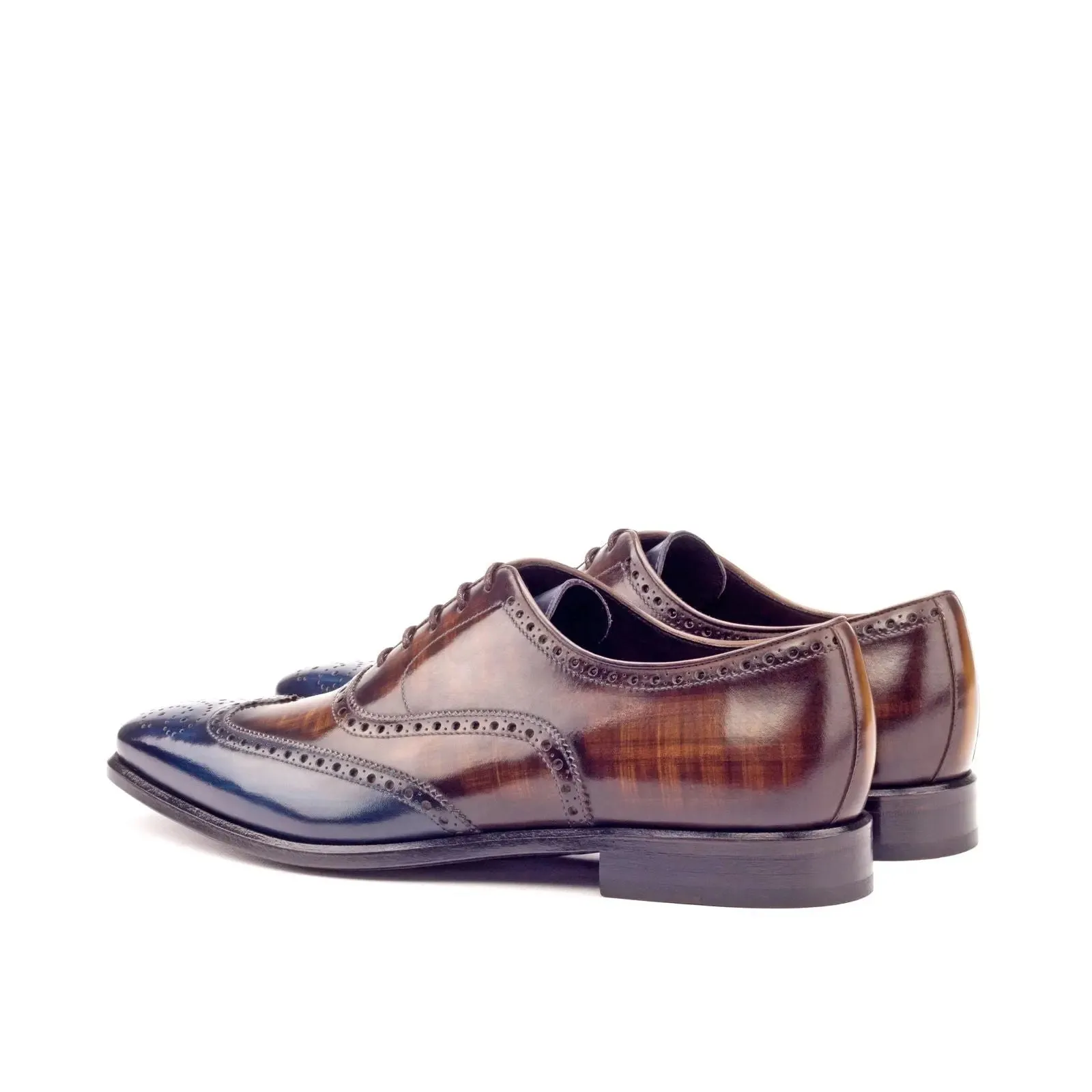 Dapperfam Shoes DapperFam Aeron in Med Brown / Brown / Denim Men's Italian Leather & Hand-Painted Patina Full Brogue