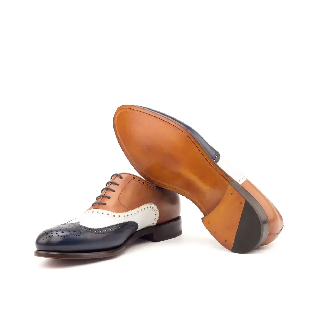 Dapperfam Shoes DapperFam Aeron in Navy / White / Cognac Men's Italian Leather Full Brogue