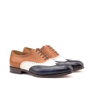 Dapperfam Shoes DapperFam Aeron in Navy / White / Cognac Men's Italian Leather Full Brogue