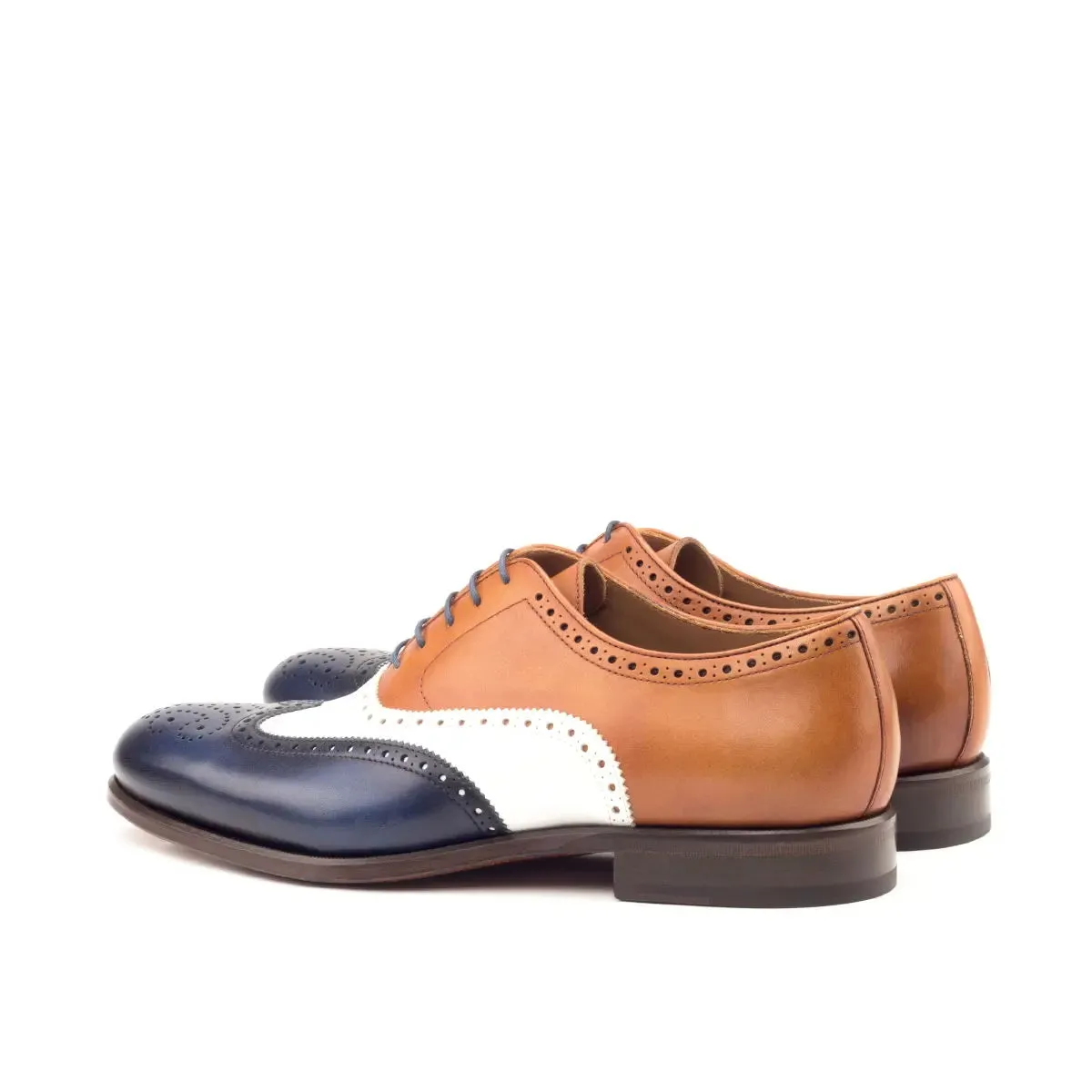 Dapperfam Shoes DapperFam Aeron in Navy / White / Cognac Men's Italian Leather Full Brogue