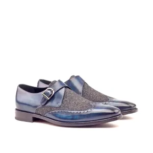 Dapperfam Shoes DapperFam Brenno in Denim / Nailhead Men's Sartorial & Hand-Painted Patina Single Monk