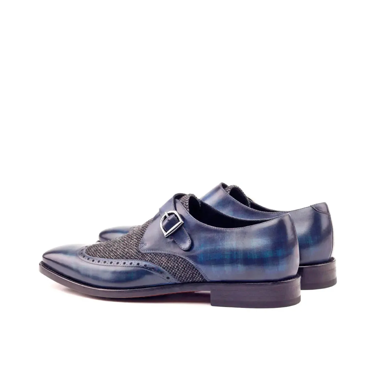 Dapperfam Shoes DapperFam Brenno in Denim / Nailhead Men's Sartorial & Hand-Painted Patina Single Monk
