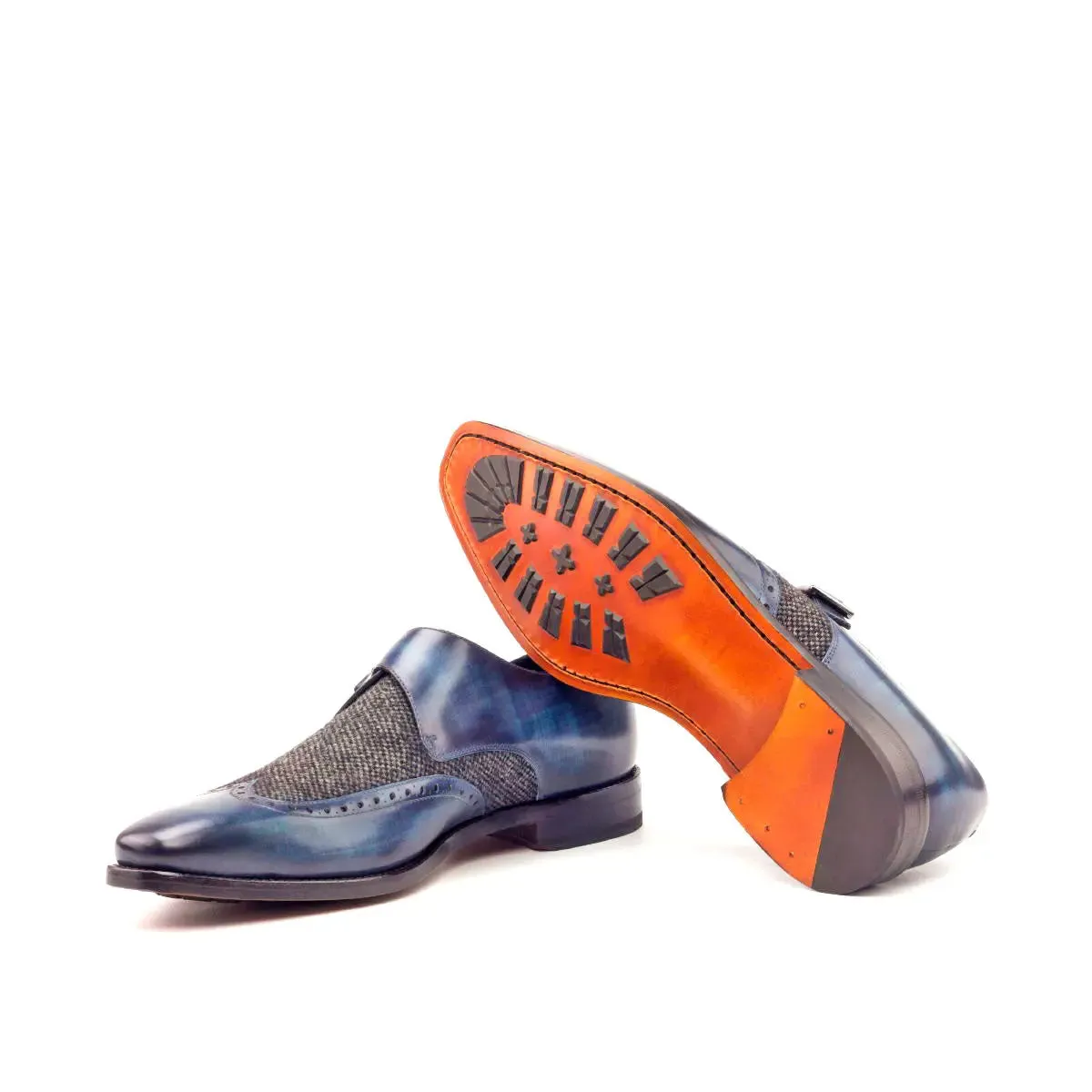 Dapperfam Shoes DapperFam Brenno in Denim / Nailhead Men's Sartorial & Hand-Painted Patina Single Monk