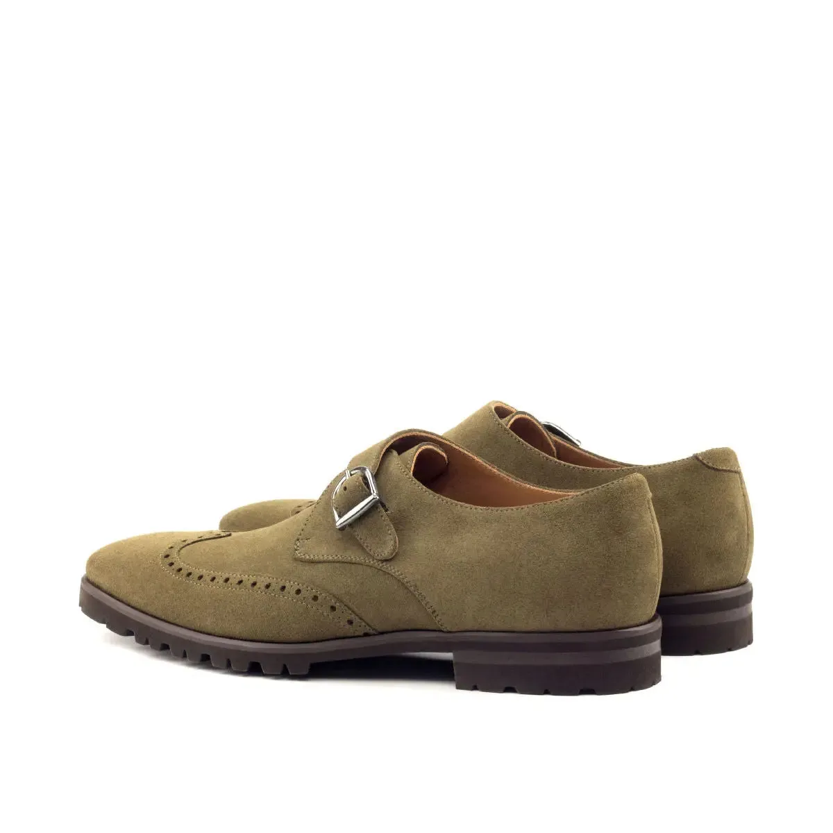 Dapperfam Shoes DapperFam Brenno in Khaki Men's Lux Suede Single Monk