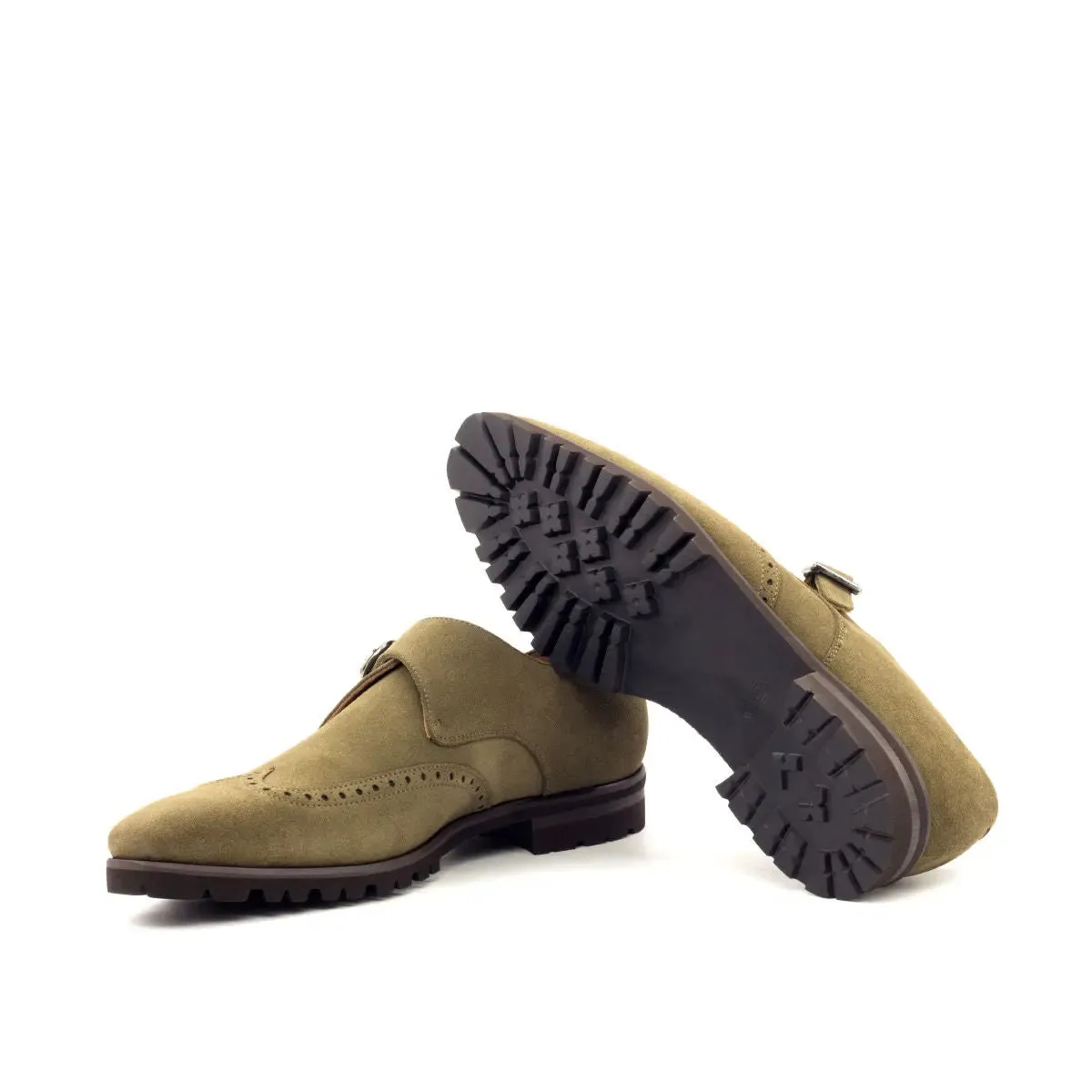 Dapperfam Shoes DapperFam Brenno in Khaki Men's Lux Suede Single Monk