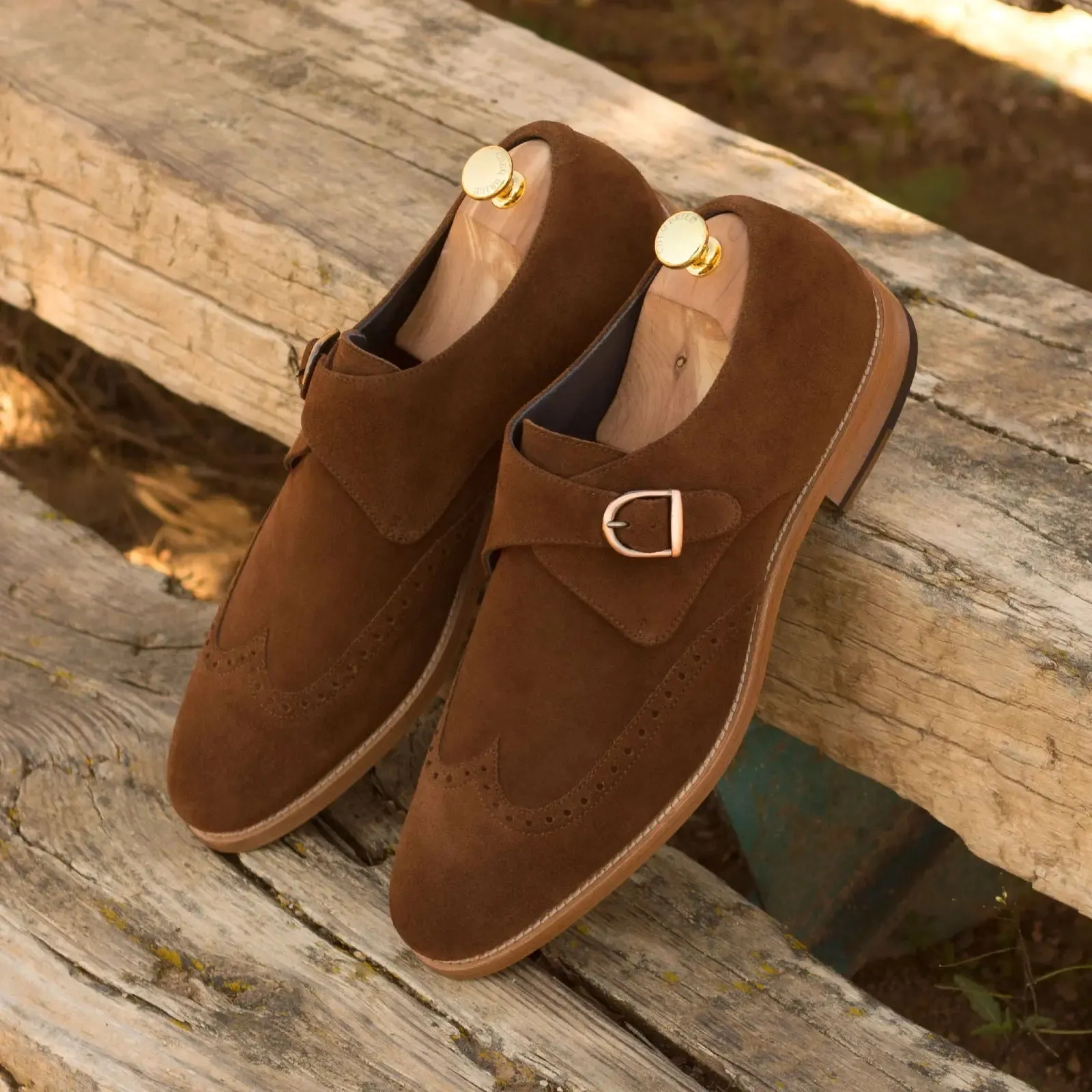 Dapperfam Shoes DapperFam Brenno in Med Brown Men's Lux Suede Single Monk