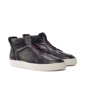 Dapperfam Shoes DapperFam Dante in Dark Grey  Men's Hand-Painted Italian Leather High Top