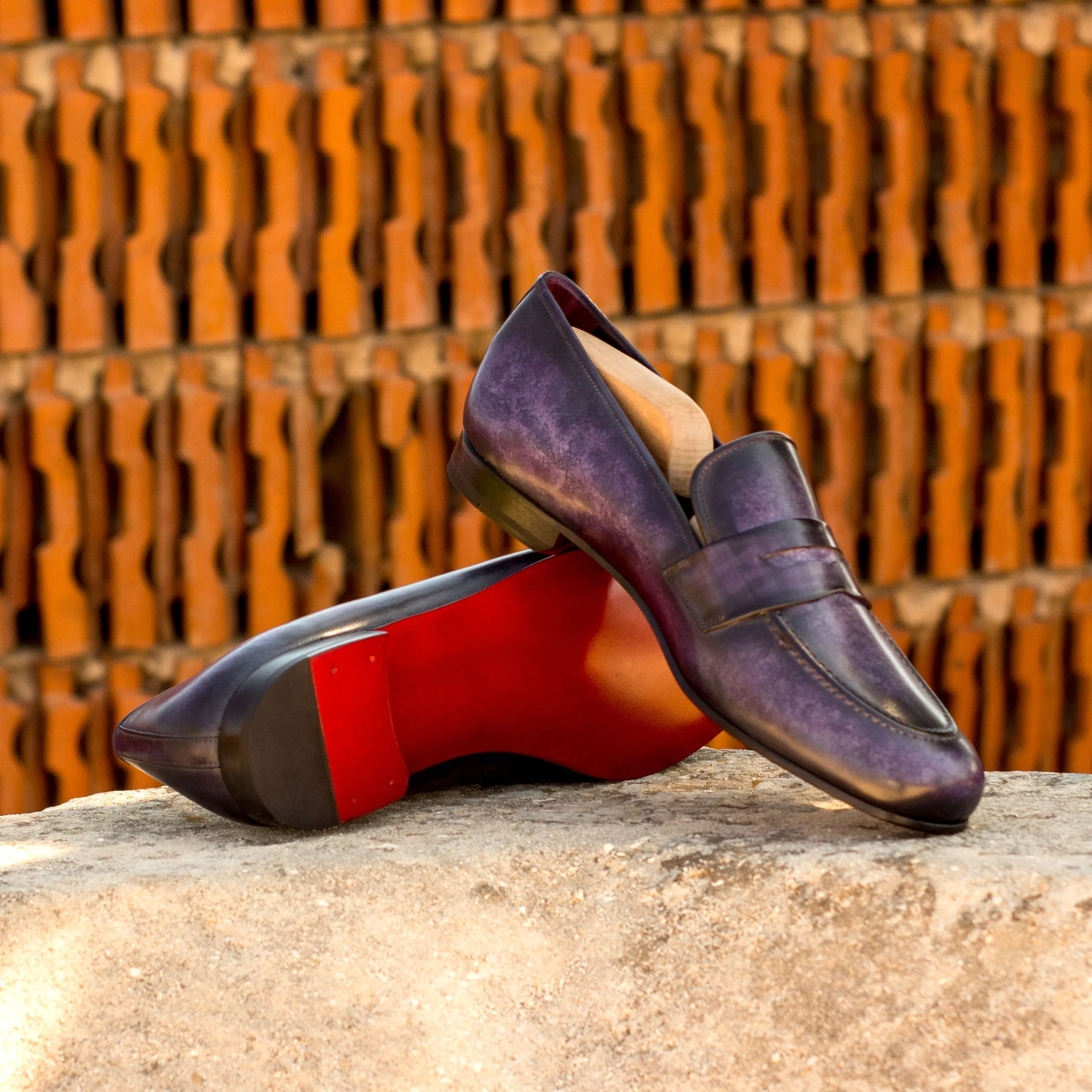 Dapperfam Shoes DapperFam Enzo in Purple Men's Hand-Painted Patina Slipper
