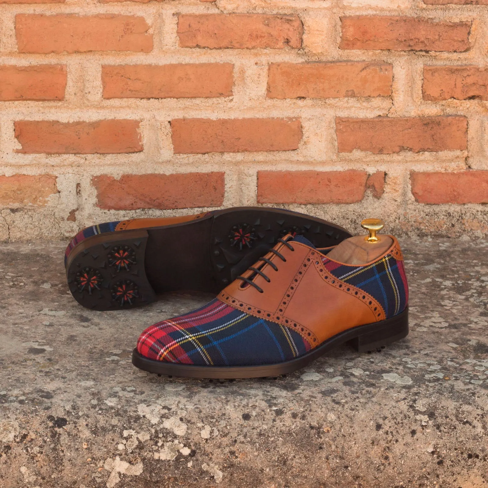 Dapperfam Shoes DapperFam Fabrizio Golf in Tartan / Cognac Men's Sartorial & Italian Leather Saddle
