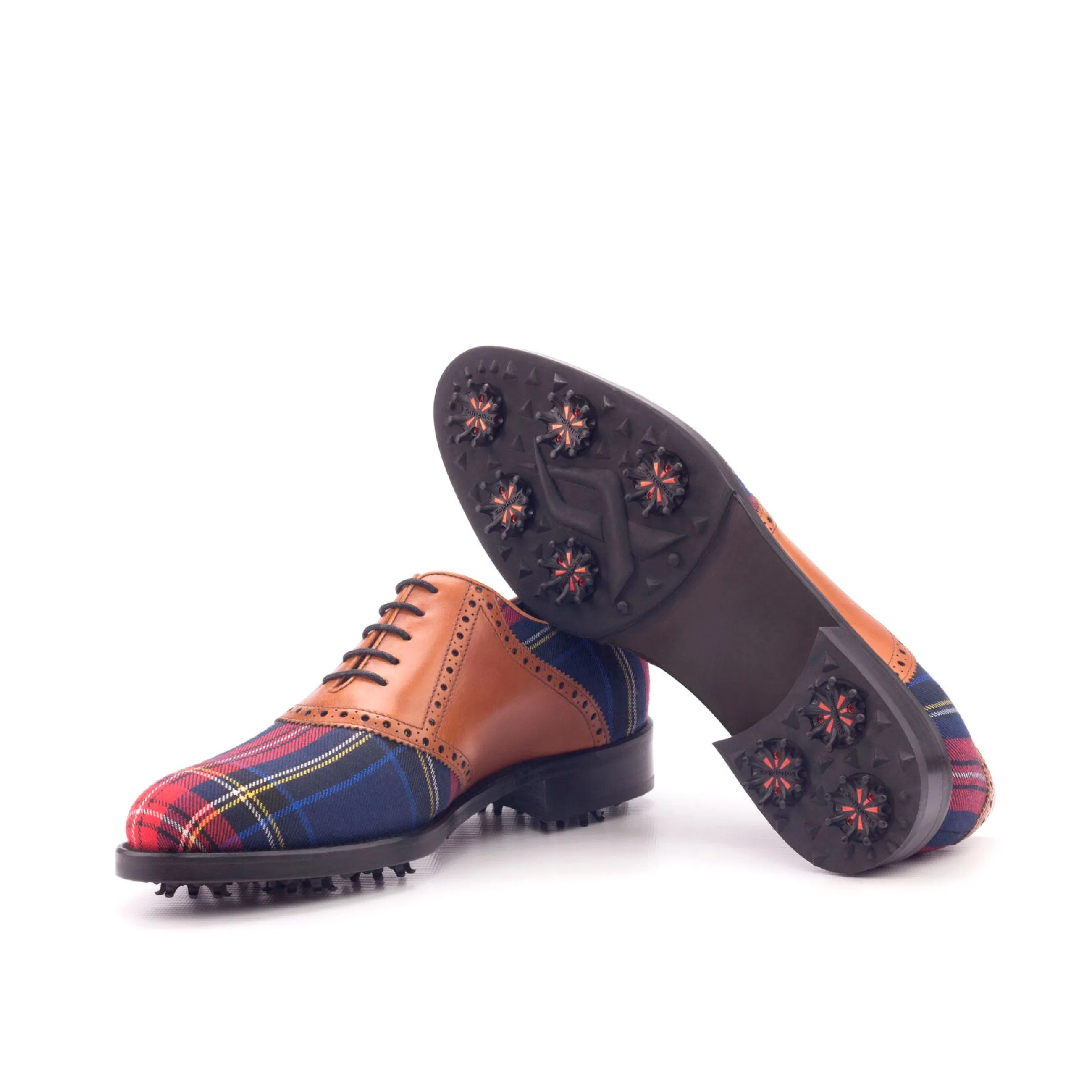 Dapperfam Shoes DapperFam Fabrizio Golf in Tartan / Cognac Men's Sartorial & Italian Leather Saddle