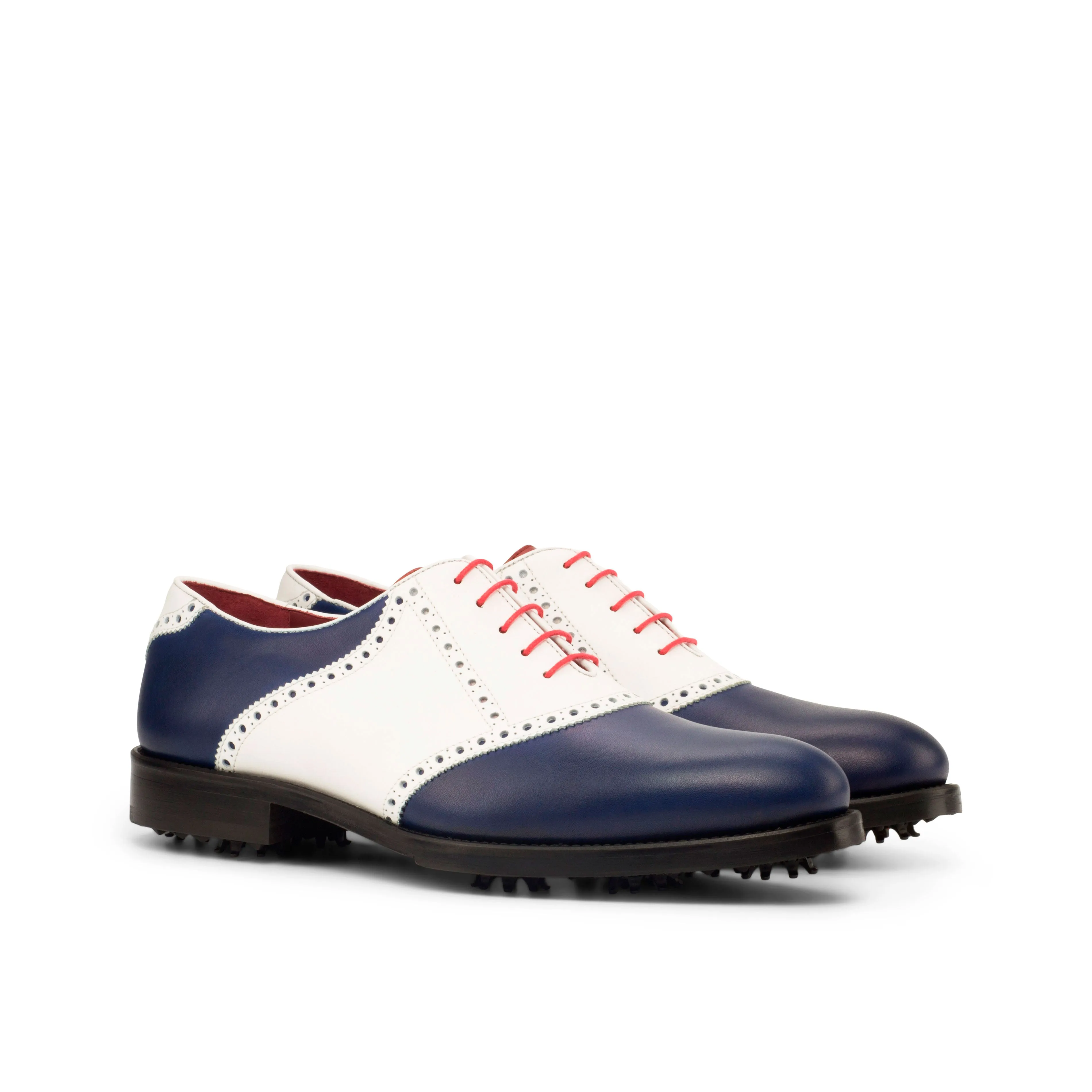 Dapperfam Shoes DapperFam Fabrizio Golf in White / Navy / Red Men's Italian Leather Saddle