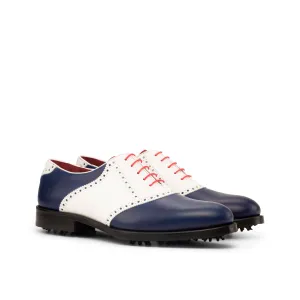 Dapperfam Shoes DapperFam Fabrizio Golf in White / Navy / Red Men's Italian Leather Saddle