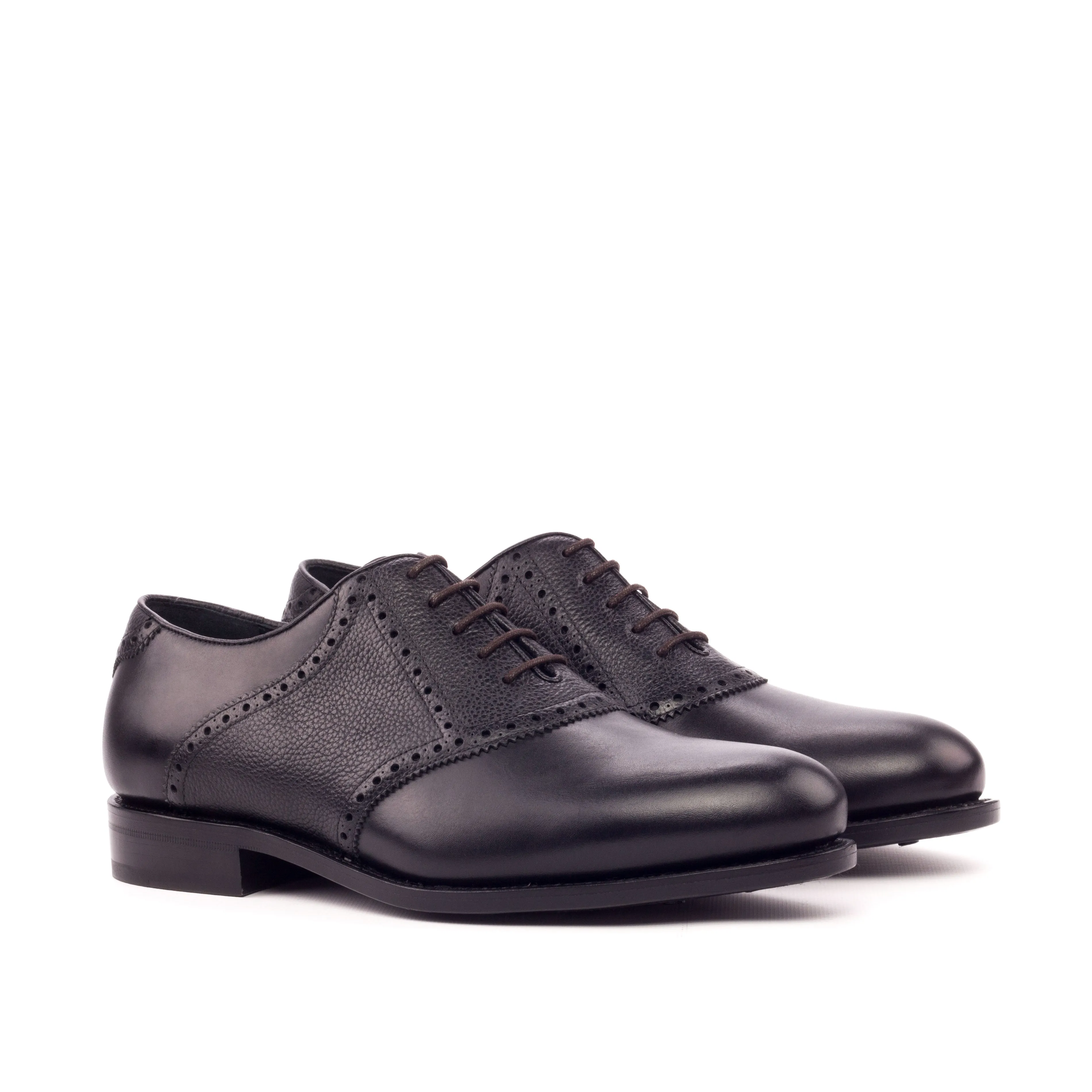 Dapperfam Shoes DapperFam Fabrizio in Black Men's Italian Leather & Italian Full Grain Leather Saddle
