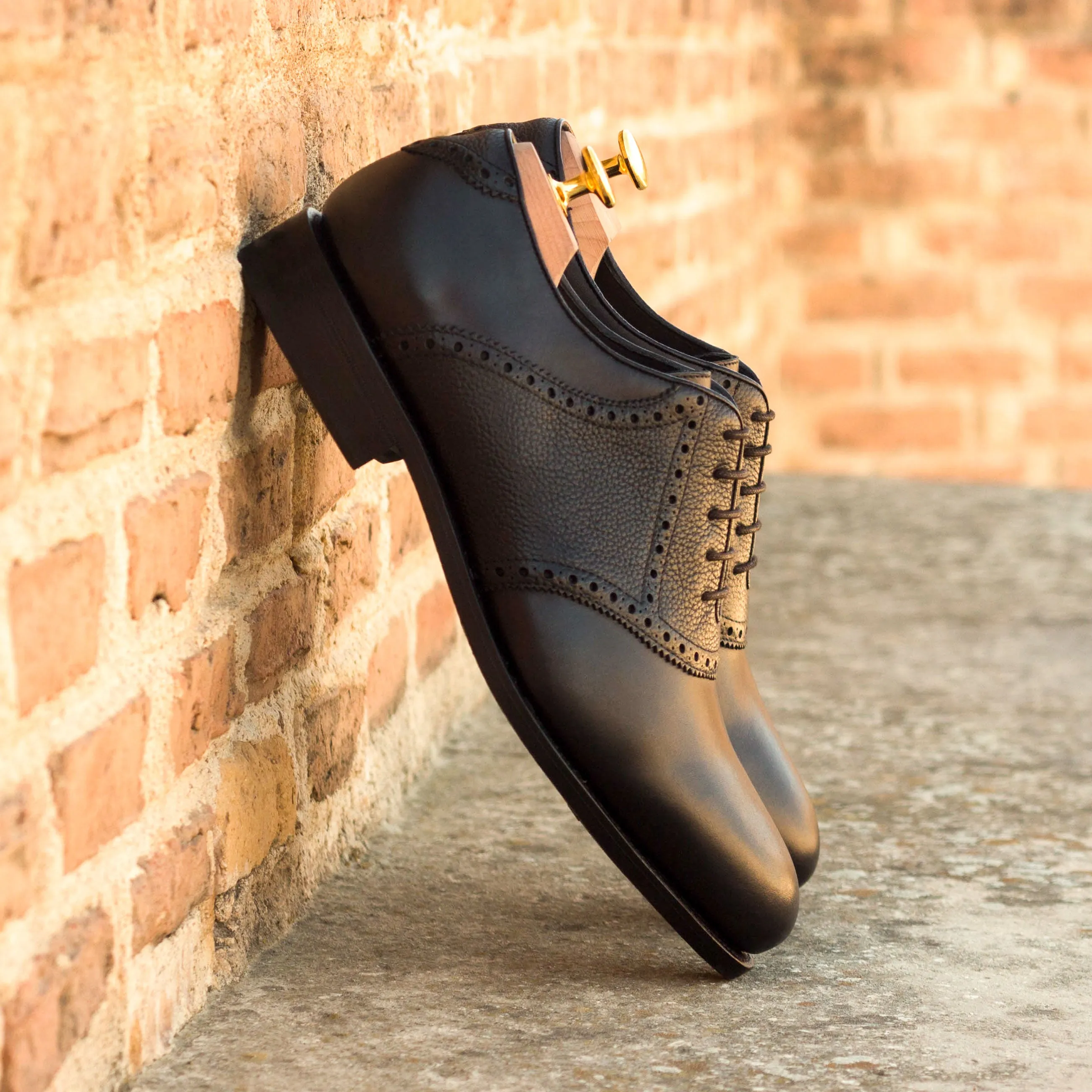 Dapperfam Shoes DapperFam Fabrizio in Black Men's Italian Leather & Italian Full Grain Leather Saddle