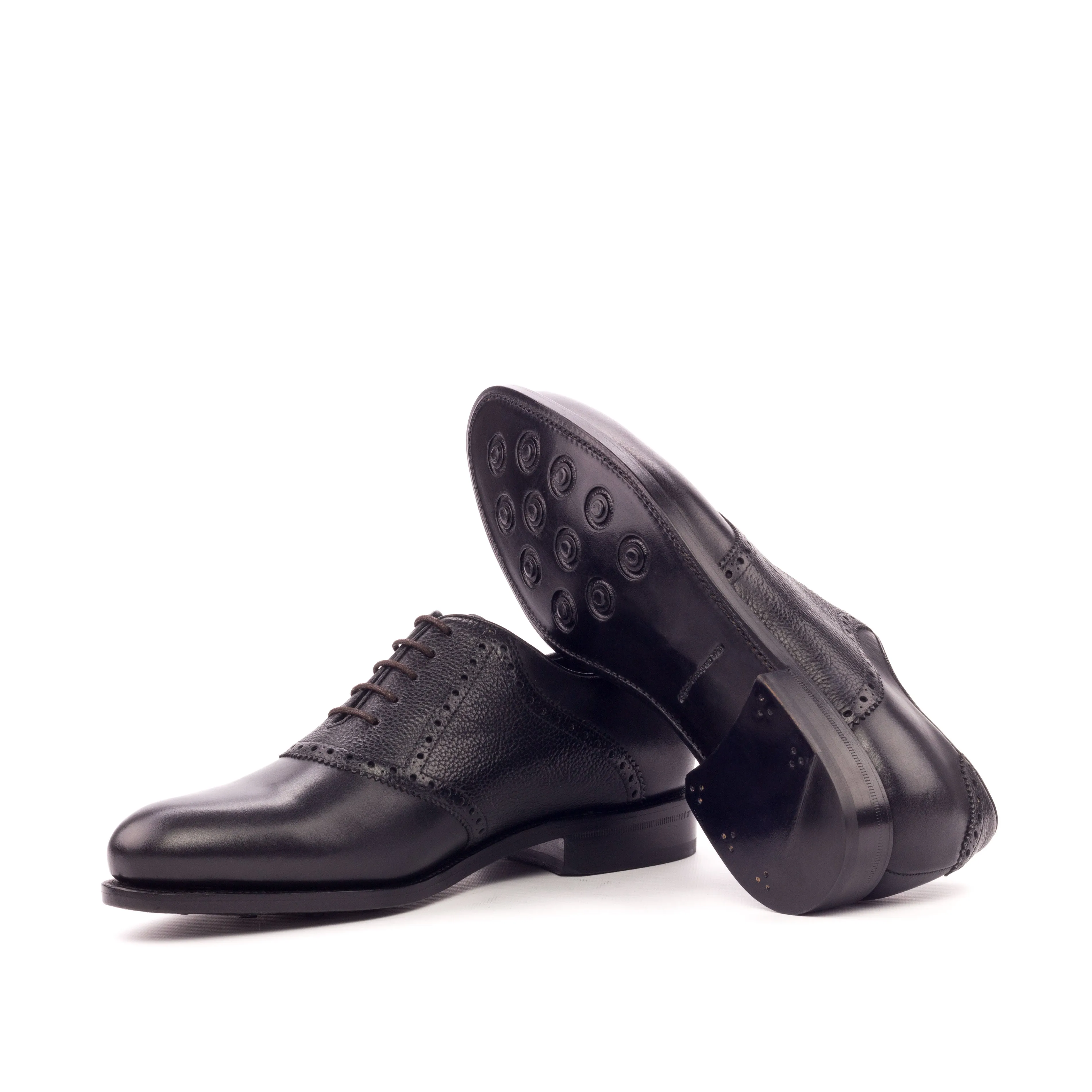 Dapperfam Shoes DapperFam Fabrizio in Black Men's Italian Leather & Italian Full Grain Leather Saddle