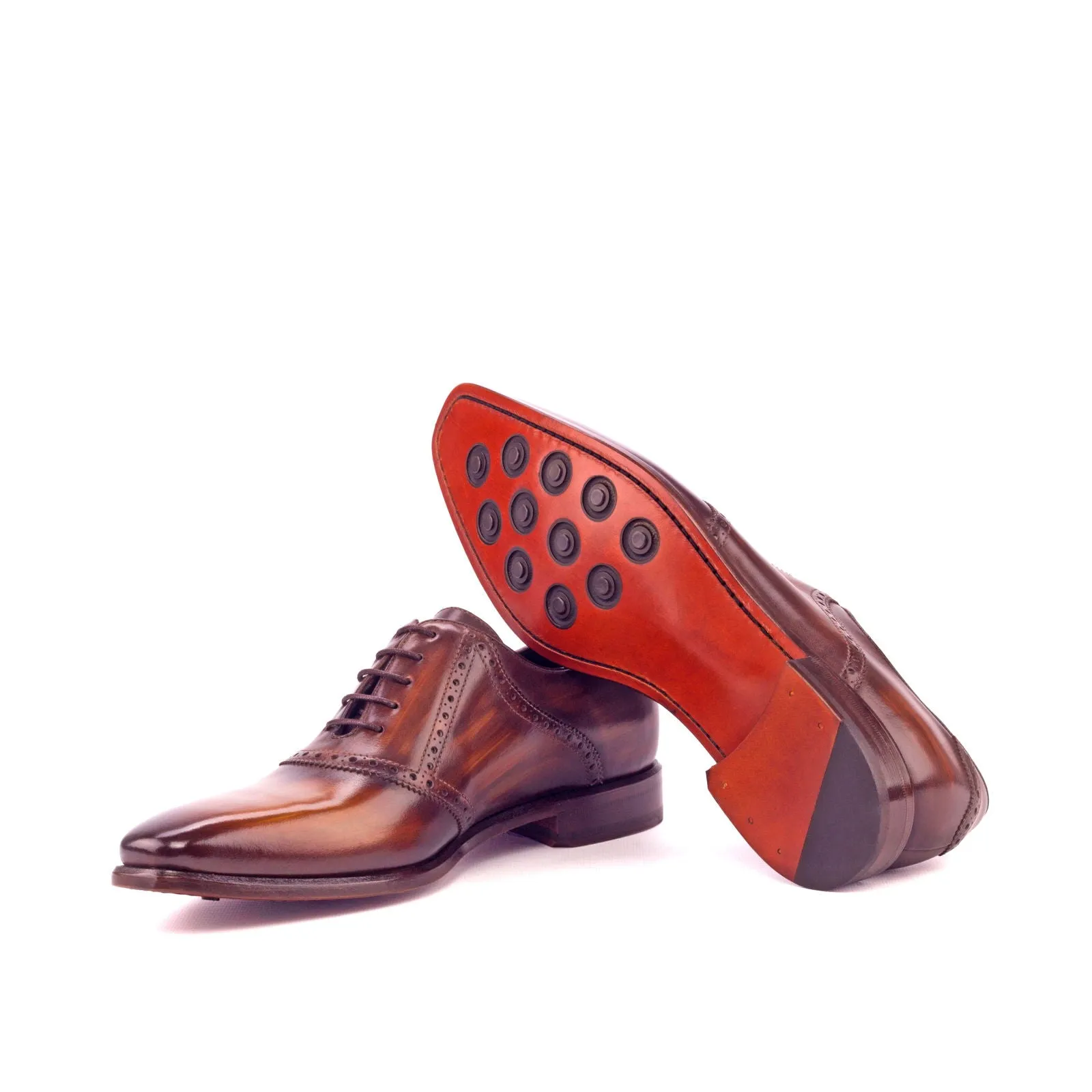 Dapperfam Shoes DapperFam Fabrizio in Cognac / Brown Men's Hand-Painted Patina Saddle