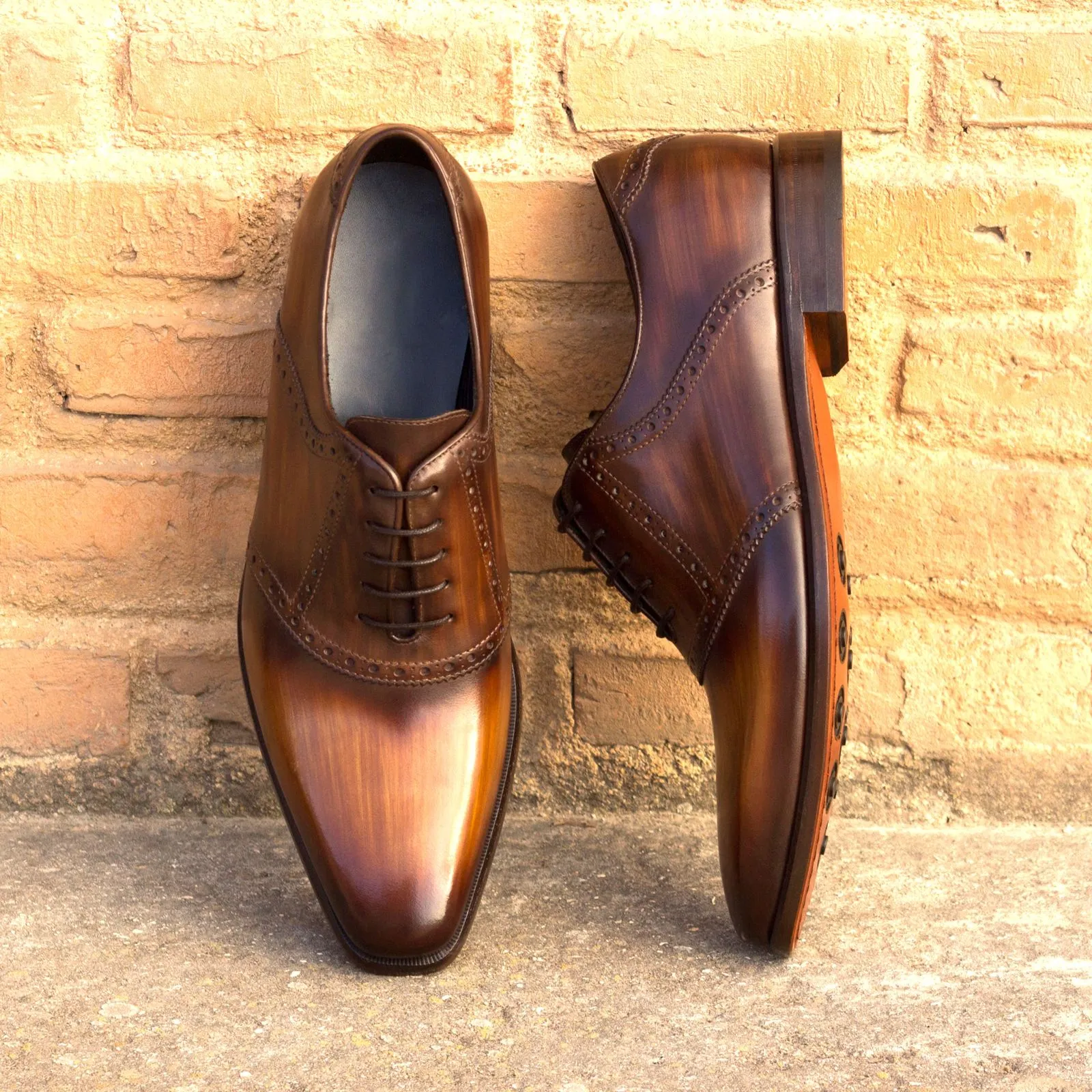 Dapperfam Shoes DapperFam Fabrizio in Cognac / Brown Men's Hand-Painted Patina Saddle