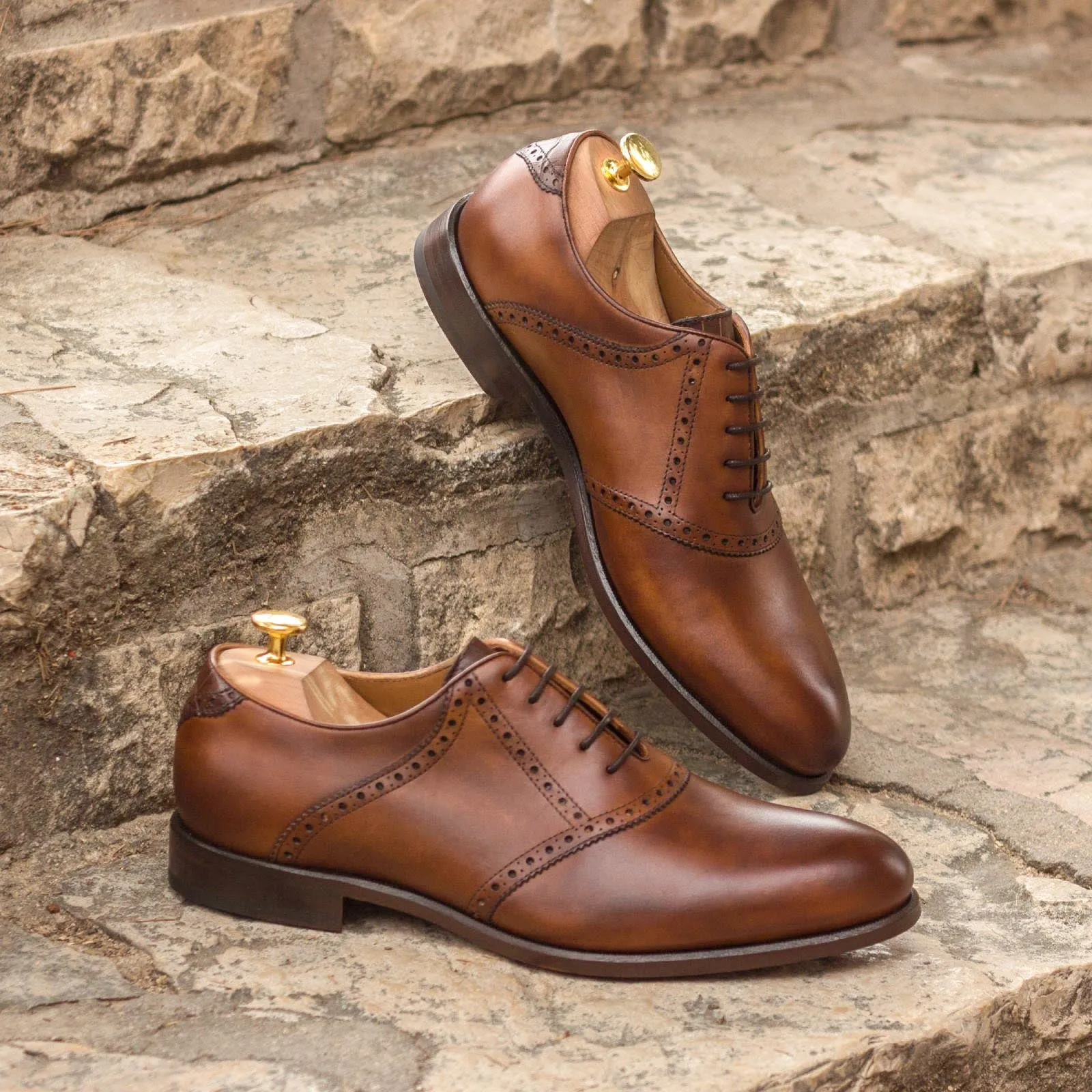 Dapperfam Shoes DapperFam Fabrizio in Dark Brown / Med Brown Men's Italian Leather Saddle