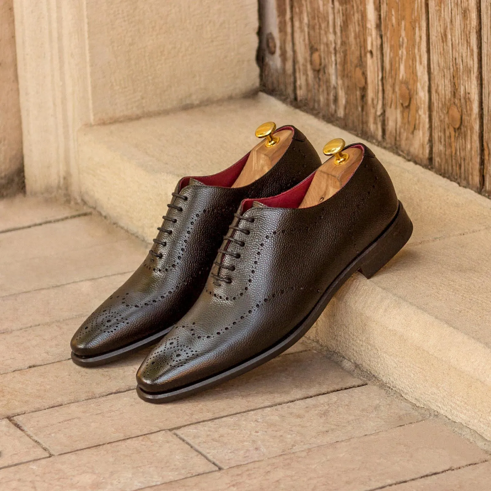 Dapperfam Shoes DapperFam Giuliano in Black Men's Italian Pebble Grain Leather Whole Cut