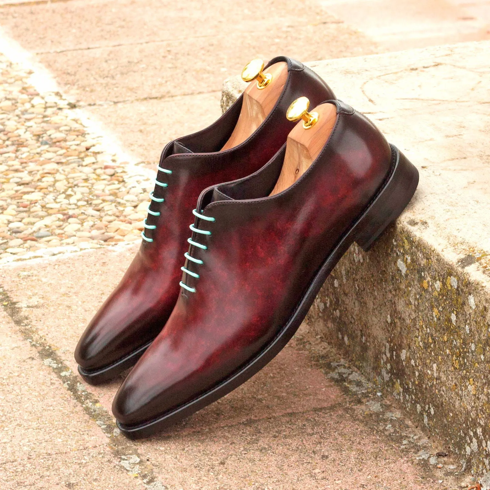 Dapperfam Shoes DapperFam Giuliano in Burgundy / Grey Men's Hand-Painted Patina Whole Cut