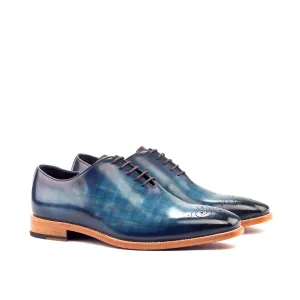 Dapperfam Shoes DapperFam Giuliano in Denim / Brown Men's Hand-Painted Patina Whole Cut