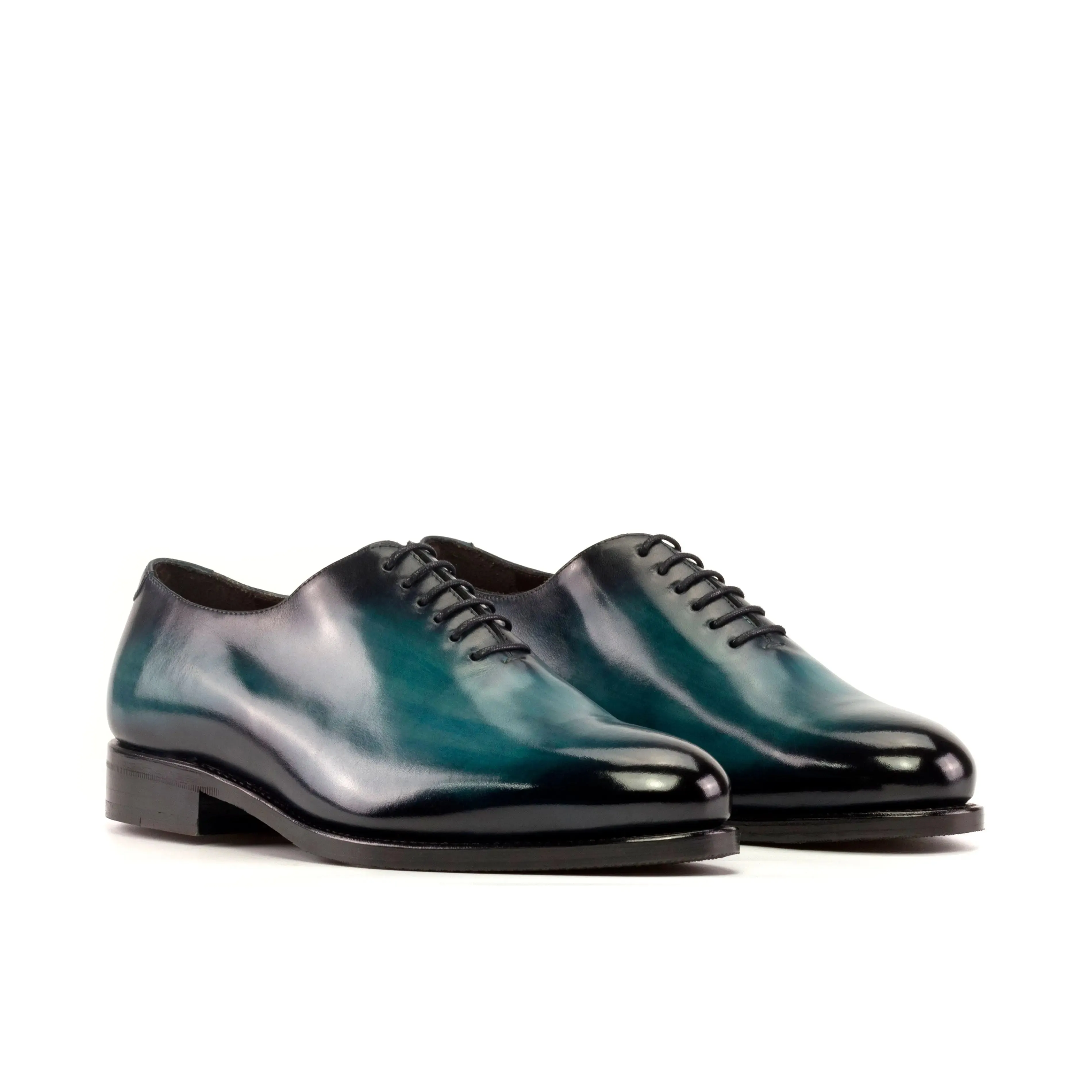 Dapperfam Shoes DapperFam Giuliano in Turquoise Men's Hand-Painted Patina Whole Cut